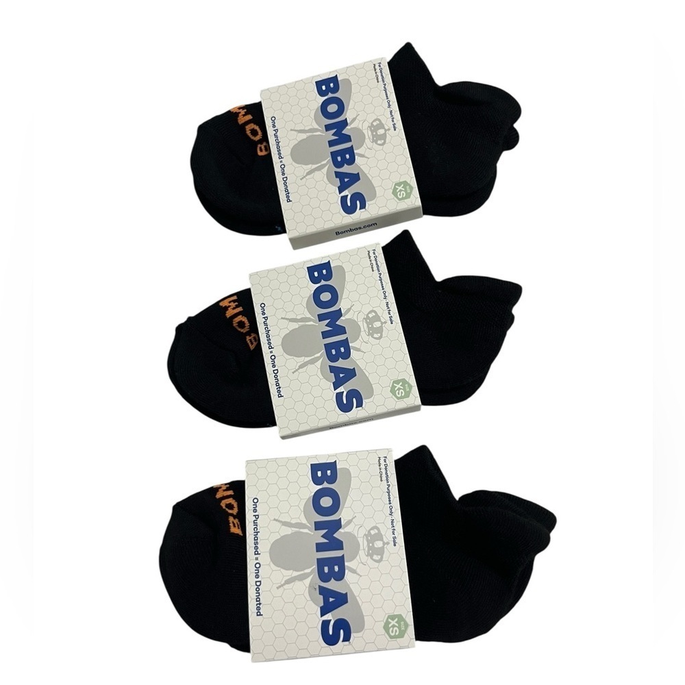 New Bombas Extra Small Ankle Socks Black Fits XS- Lot of 3 Pair